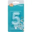 swieczka na tort cyfra 5 wypustki niebieska jasna perlowa godan 7 cm
