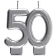 swieczka na tort cyfra 50 srebrna santex 9 cm