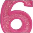 swieczka na tort cyfra 6 brokat rozowa guirca 4 cm