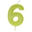 swieczka na tort cyfra 6 brokat zielona guirca 4 cm