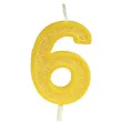 swieczka na tort cyfra 6 brokat zolta guirca 4 cm