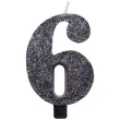 swieczka na tort cyfra 6 czarna brokatowa givi 9 5 cm