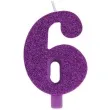 swieczka na tort cyfra 6 fioletowa brokatowa givi 9 5 cm