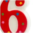 swieczka na tort cyfra 6 gwiazdki czerwona partypal 8 cm