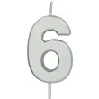 swieczka na tort cyfra 6 srebrna folat 8 cm