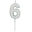 swieczka na tort cyfra 6 srebrna folat 8 cm