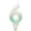 swieczka na tort cyfra 6 wypustki ombre bialo zielona perlowa godan 7 cm
