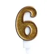 swieczka na tort cyfra 6 zlota brokatowa kraszek 7 cm