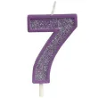 swieczka na tort cyfra 7 brokat fioletowa guirca 4 cm