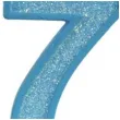 swieczka na tort cyfra 7 brokat niebieska guirca 4 cm