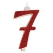 swieczka na tort cyfra 7 czerwona brokatowa dekora