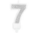swieczka na tort cyfra 7 srebrna brokatowa partydeco 7 cm