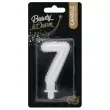 swieczka na tort cyfra 7 wypustki biala perlowa godan 7 cm