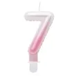 swieczka na tort cyfra 7 wypustki ombre bialo rozowa perlowa godan 7 cm