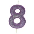 swieczka na tort cyfra 8 brokat fioletowa guirca 4 cm