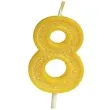 swieczka na tort cyfra 8 brokat zolta guirca 4 cm