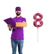 swieczka na tort cyfra 8 rozowa folat 7 cm