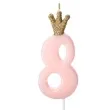 swieczka na tort cyfra 8 w koronie rozowa jasna partydeco 9 5 cm