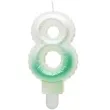 swieczka na tort cyfra 8 wypustki ombre bialo zielona perlowa godan 7 cm
