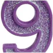 swieczka na tort cyfra 9 brokat fioletowa guirca 4 cm