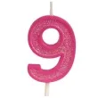 swieczka na tort cyfra 9 brokat rozowa guirca 4 cm