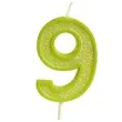 swieczka na tort cyfra 9 brokat zielona guirca 4 cm