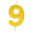 swieczka na tort cyfra 9 brokat zolta guirca 4 cm
