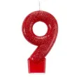 swieczka na tort cyfra 9 brokatowa czerwona amscan