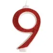 swieczka na tort cyfra 9 czerwona brokatowa dekora