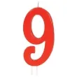 swieczka na tort cyfra 9 czerwona guirca 12 cm