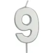 swieczka na tort cyfra 9 srebrna folat 8 cm