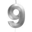 swieczka na tort cyfra 9 srebrna jix 12 cm