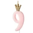 swieczka na tort cyfra 9 w koronie rozowa jasna partydeco 9 5 cm