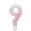 swieczka na tort cyfra 9 wypustki ombre bialo rozowa perlowa godan 7 cm