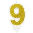 swieczka na tort cyfra 9 zlota brokatowa partydeco 7 cm