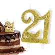swieczka na tort liczba 21 brokatowa zloty partydeco 7 5 cm