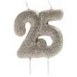 swieczka na tort liczba 25 srebrna dekora 8 cm