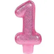swieczka na tort rozowa cyfra 1 amscan brokat 7 5 cm