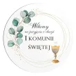 tablica powitalna i zawieszki eukaliptus z hostia zlote dekoracje na komunie girlanda 29 cm