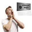 tabliczka informacyjna znak na brame uwaga pies srebrny ostrzezenie 20x10 cm