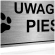 tabliczka informacyjna znak na brame uwaga pies srebrny ostrzezenie 20x10 cm