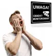 tabliczka informacyjna znak na drzwi uwaga obiekt monitorowany czarny na brame 10x10 cm
