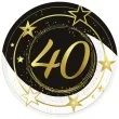 talerzyki papierowe 40 urodziny gwiazdy czarno zloty guirca 23 cm 6 szt