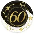 talerzyki papierowe 60 urodziny gwiazdy czarno zloty guirca 23 cm 6 szt