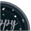 talerzyki papierowe glitz happy birthday czarno srebrne unique 23 cm 8 szt