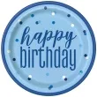 talerzyki papierowe glitz happy birthday niebieskie unique 23 cm 8 szt