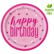 talerzyki papierowe glitz happy birthday rozowe unique 23 cm 8 szt
