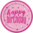 talerzyki papierowe glitz happy birthday rozowe unique 23 cm 8 szt