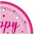 talerzyki papierowe glitz happy birthday rozowe unique 23 cm 8 szt