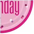 talerzyki papierowe glitz happy birthday rozowe unique 23 cm 8 szt